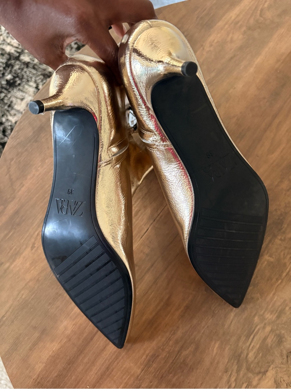 Zara Metallic Bronze Low-Kit Ankle Boots - Picture 6 of 8